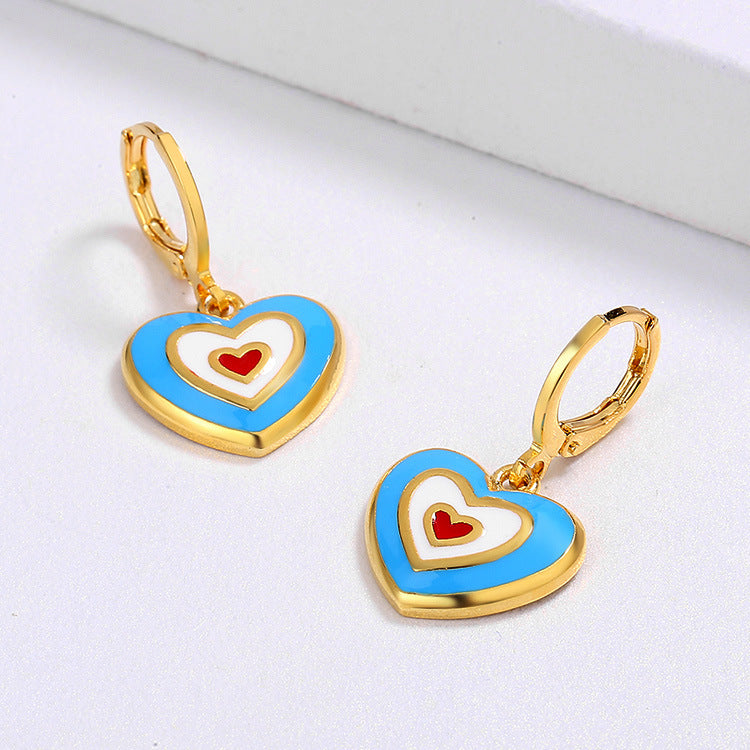 Wholesale heart-to-heart color heart-shaped earrings Valentine's Day sweet romantic cute enamel earrings